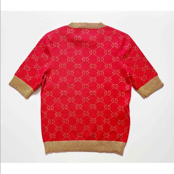 Gucci Metallic Logo Knit Top Paint the Town Red Sweater